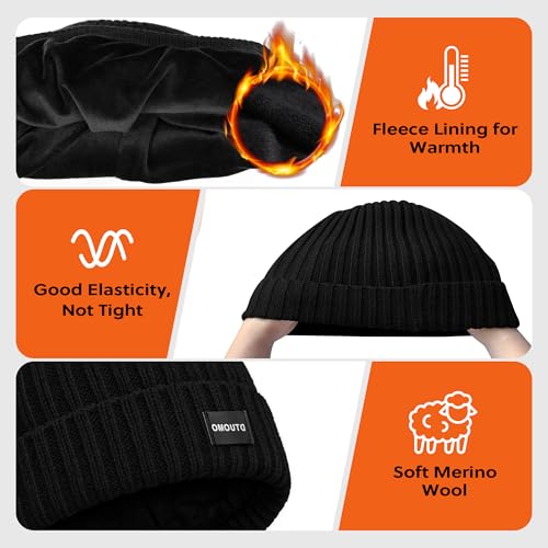 Merino Wool Cuff Beanie Winter Warm Thermal Hats for Mens & Womens Fleece Lined Beanie Knit Chunky Womens Snow Cap