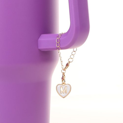 HOMICO 2PCS Round Heart Shaped Letter Chain Accessories for Stanley Cup Personalized Name ID Letter Chain Accessories for Stanley Tumbler, M