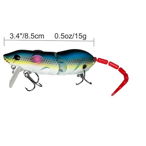 Proaovao Topwater Fishing Rat Lures for Bass Whopper Plopper Lures Kit Propeller Bass Lure Topwater Crankbaits with Floating Rotating Tail Tractor for Bass (AH8515N- 3.35'' 0.53oz)