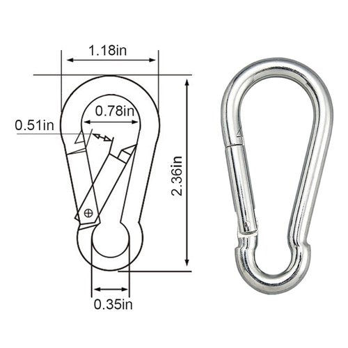 Carabiner Clip, 10PCS 2.36 Inch Stainless Steel Keychain Carabiner. Small Carabiner Clips, Spring Snap Hook, Locking Carabiners Clips for Plant Hanging, Outdoor Camping. 270 lbs.