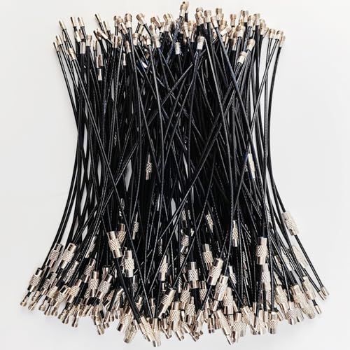 100PCS 6 inch Black Stainless Steel Wire Keychains Cable, Key Rings, Heavy Duty Luggage Tags Loops Tag Keepers 1.5mm Twist Barrel