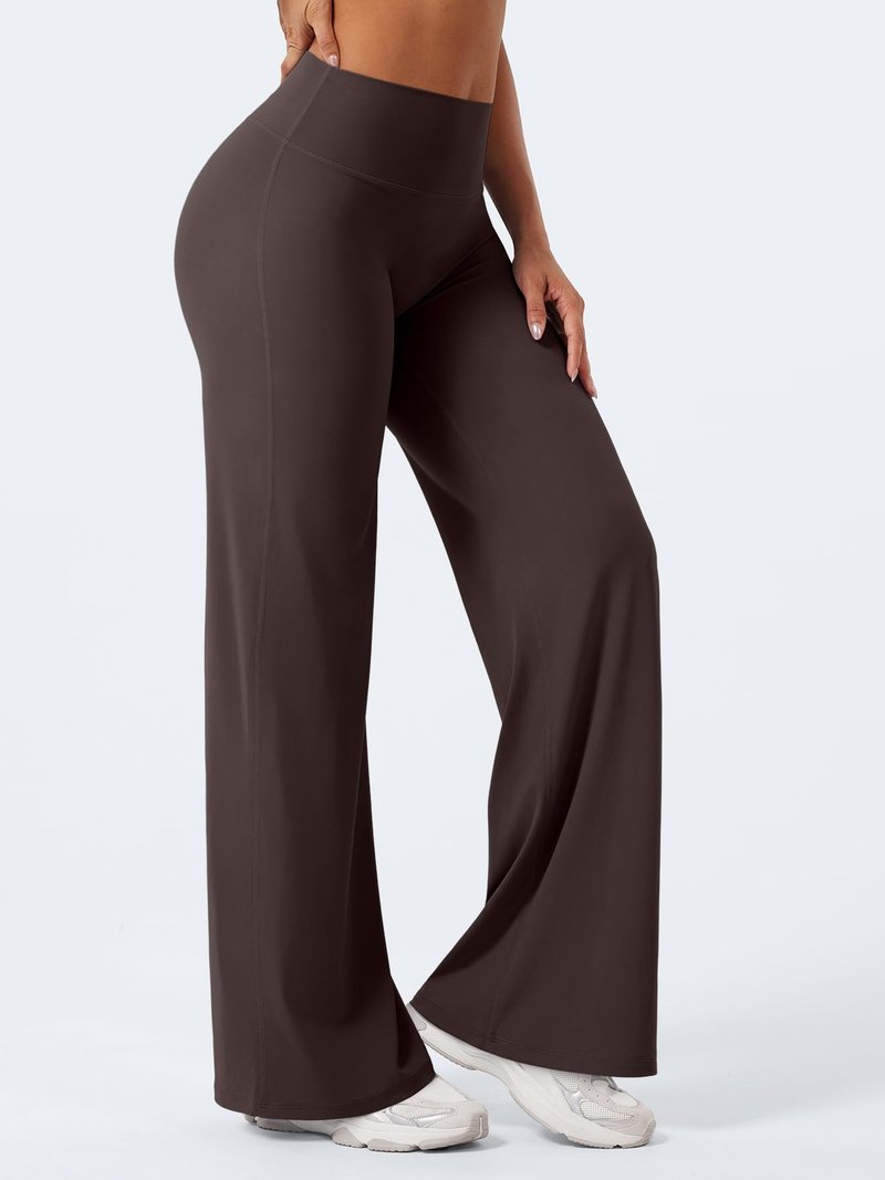 YEOREO Workout Leggings Womens No Front Seam Straight Leggings 31.5" High Waist Buttery Eddiy Gym Yoga Pants Dark Brown M