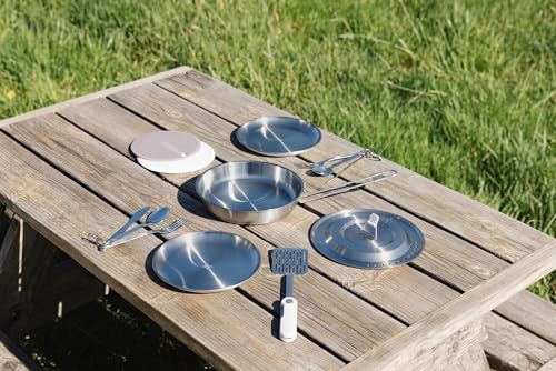 Stanley Wildfare Pro 15-Piece Stainless Steel Fry Pan Cook Set | 8.75 in Fry Pan with Fold & Lock Handle | Plates and Utensils | Camping Essentials for Your Camp Kitchen | BPA-Free