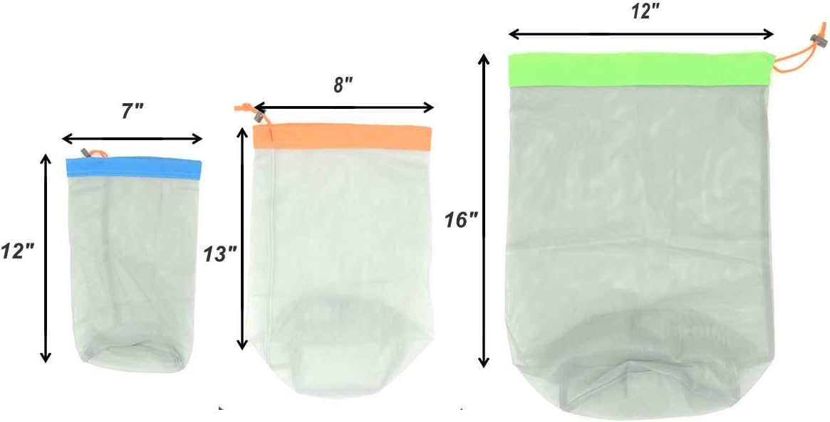 Alemon Lightweight See-through Mesh Stuff Sack Ditty Bags, Nylon Drawstring Storage Pouch Bags for Camping Travel Hiking, Set of 3