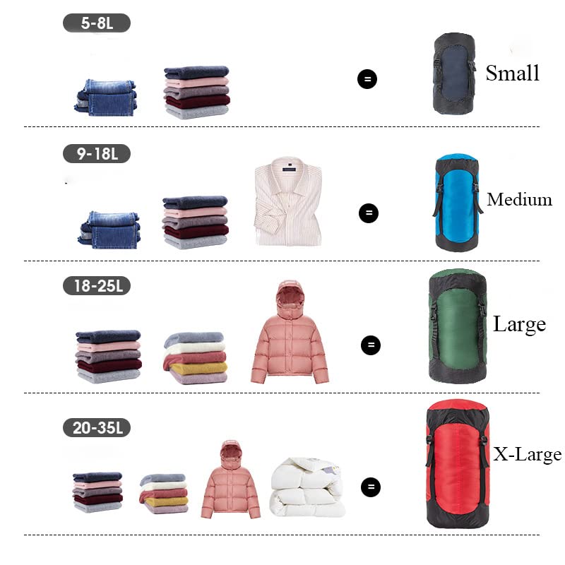 2pcs Compression Stuff Sack, 8L/18L/25L/35L Lightweight Sleeping Bags Storage Compression Sack for Camping, Hiking, Backpacking Trip (Dark blue,35L)