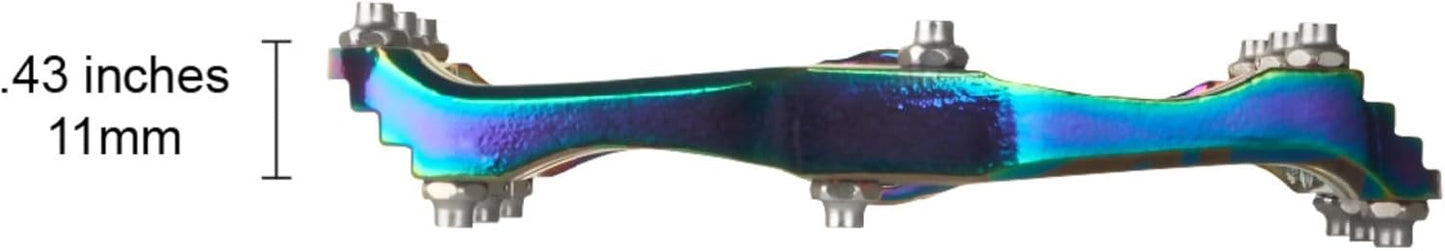Xpedo Spry Flat Bicycling Pedals | Aluminum Body, 11mm Low-Profile, 106x100mm Platform, 28 Replaceable Pins | MTB Trail/Enduro | Oil Slick