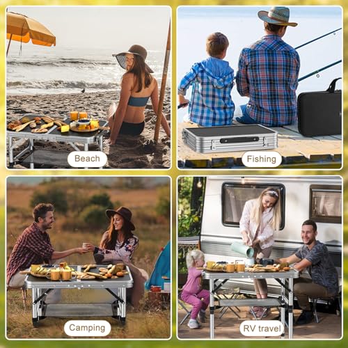 Portable Folding Camping Table 2ft with Adjustable Heights & Mesh Storage - Lightweight Aluminum Picnic Table for Outdoor & Indoor Use