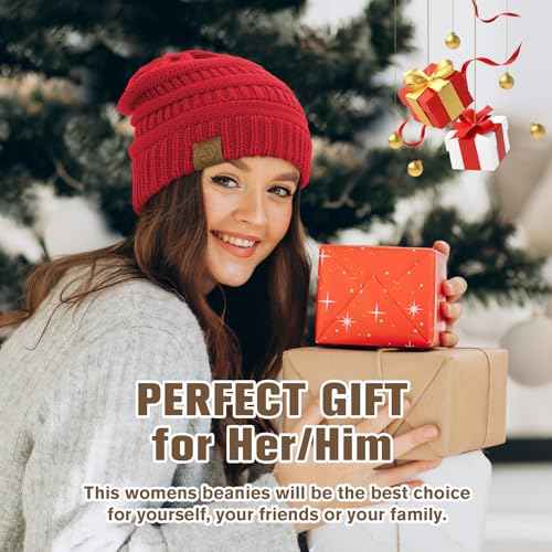 Durio Satin Lined Beanie for Women - Unisex Slouchy Beanie Fashionable Oversized Cable Knit Hat Skull Cap