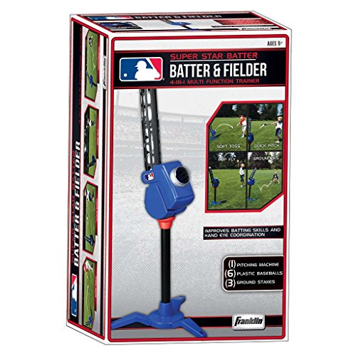 Franklin Sports Baseball Pitching Machine - Adjustable Baseball Hitting & Fielding Practice Machine For Kids - with 6 Baseballs - Great For Practice,Blue, Small