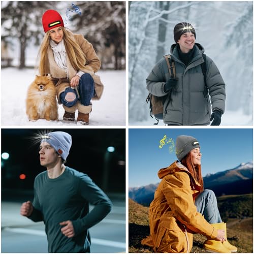 RANCOVY Bluetooth Beanie with Light, Musical Knit Hat with Wireless Headphone, LED Beanie with Bluetooth for Men Women
