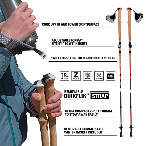 Terrain Alpha Vertex Carbon Trekking Poles, Walking and Hiking Sticks, Canyon Sunset