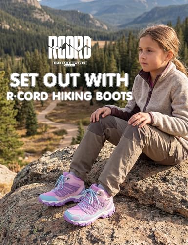 Kids Waterproof Hiking Boots - Purple, Anti-Slip Sole, Ankle Support, Size 5 Big Kid