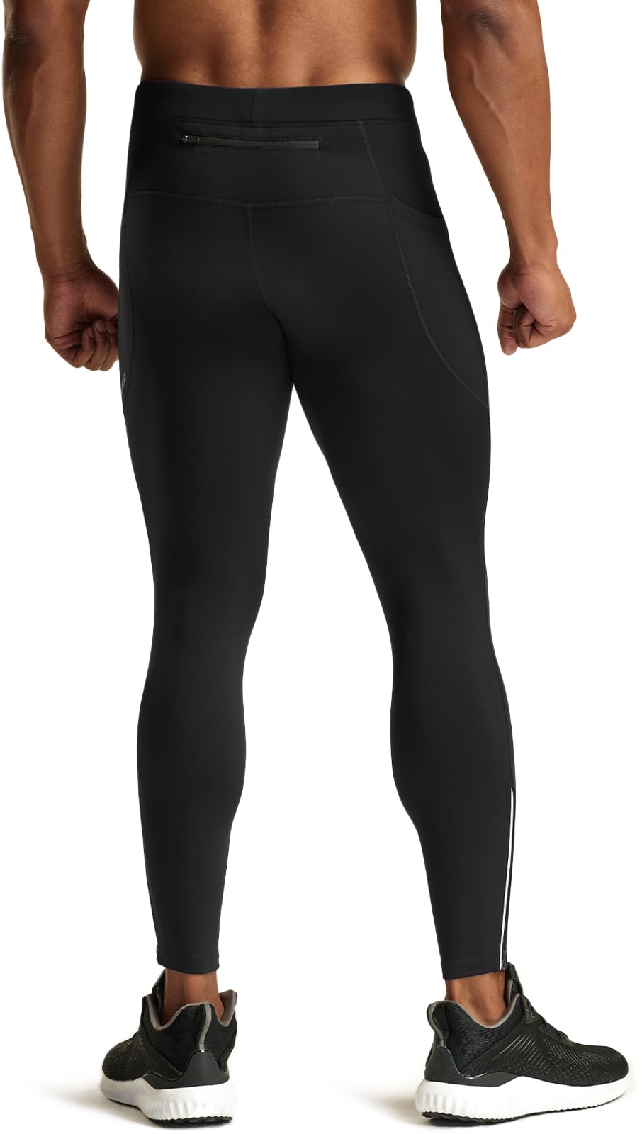 TSLA Men's Thermal Running Tights, Fleece Lined Compression Cycling Pants, Winter Cold Weather Leggings with Zipper Pocket, Running Tights Black, X-Small