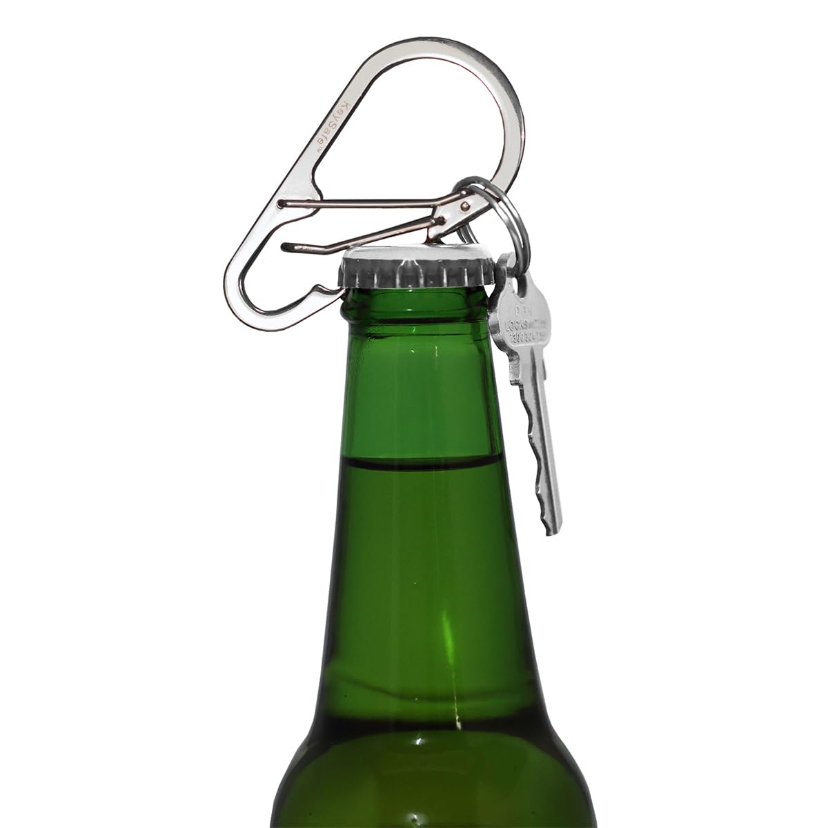 KeySafe Stainless Steel DoubleGate Secure Teardrop Carabiner Keychain Key Ring Polished Steel (KS002-4) (Metallic Black)