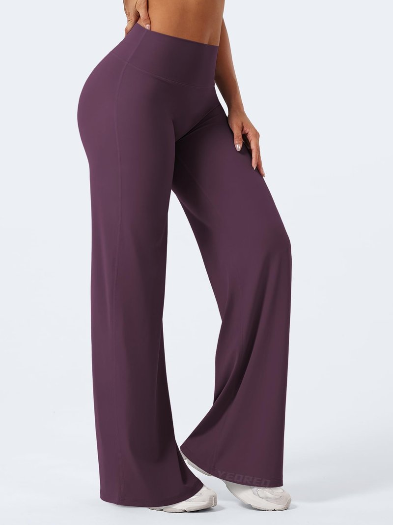 YEOREO Workout Leggings Womens No Front Seam Straight Leggings 33" High Waist Buttery Eddiy Gym Yoga Pants Black Berry Purple M