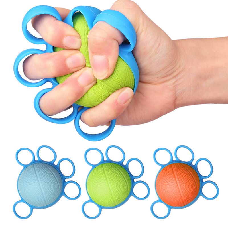 Finger Exercise Ball, Grip Ball Hand Therapy Squeeze Relief Stress Ball Strengthener, Hand Grip Strength Trainer for Exercise and Physical Therapy (Blue)