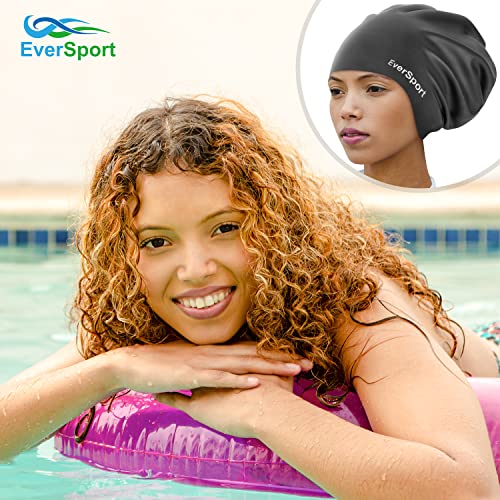 Large Waterproof Swim Cap for Braids Dreadlocks Women Men Black