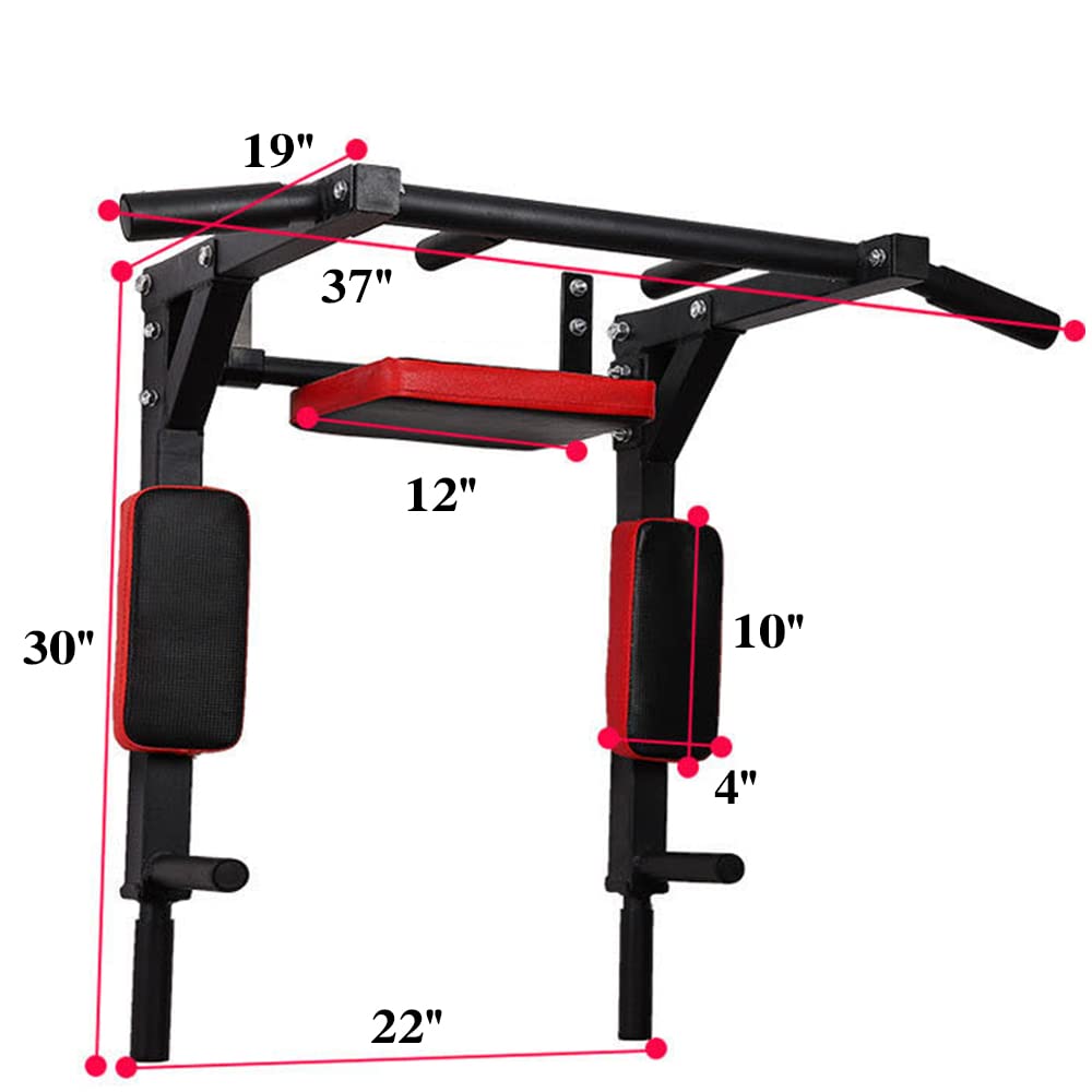 KAERMU Pull Up Bar Wall Mounted Chin Up Bar Wall Mount Multifunctional Dip Station for Indoor Home Gym Workout,Power Tower Set Training Equipment Fitness Dip Stand Supports to 440 Lbs