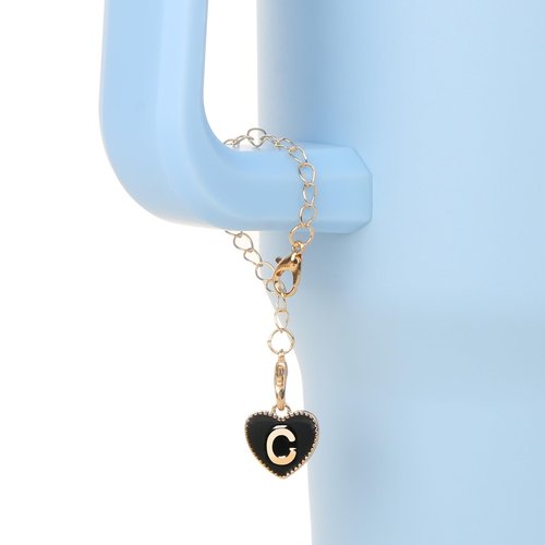 HOMICO 2PCS Heart Shaped Letter Chain Accessories for Stanley Cup Personalized Name ID Letter Chain Accessories for Stanley Tumbler, C