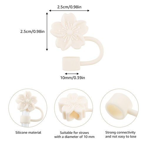 Clakioom Straw Cover Cap for Stanley Cup, 3Pcs Flower Silicone Toppers Accessories Compatible with Stanley Cup 30&40 Oz Tumbler, Straw Tips Lids for Home and Party Decor (Beige)