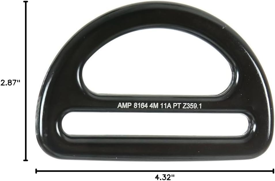 Fusion Climb Black Bretta Aluminum D-Ring for 3 1/4" Webbing - Lightweight and Slotted for Industrial and Climbing Use