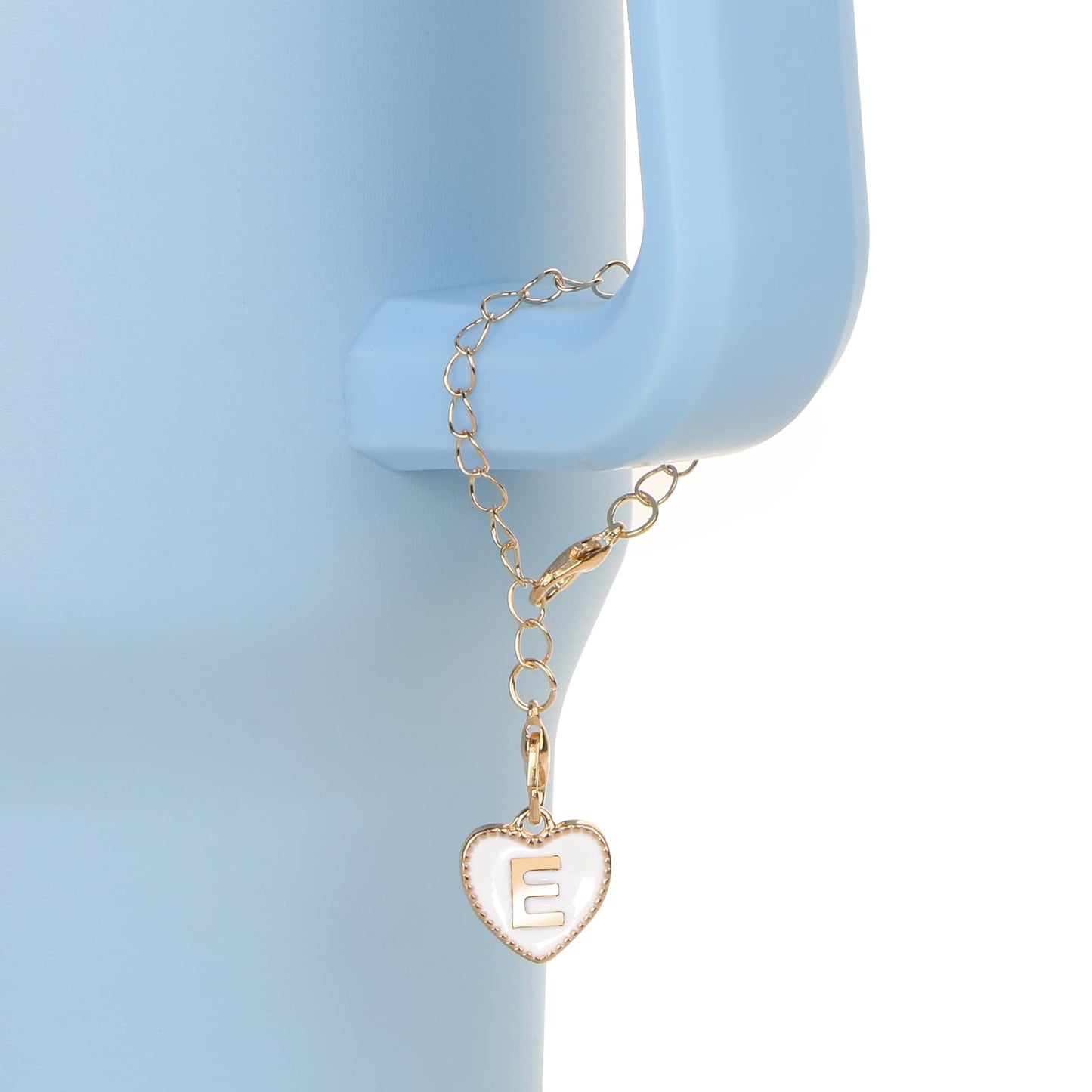 HOMICO 2PCS Heart Shaped Letter Chain Accessories for Stanley Cup Personalized Name ID Letter Chain Accessories for Stanley Tumbler, E