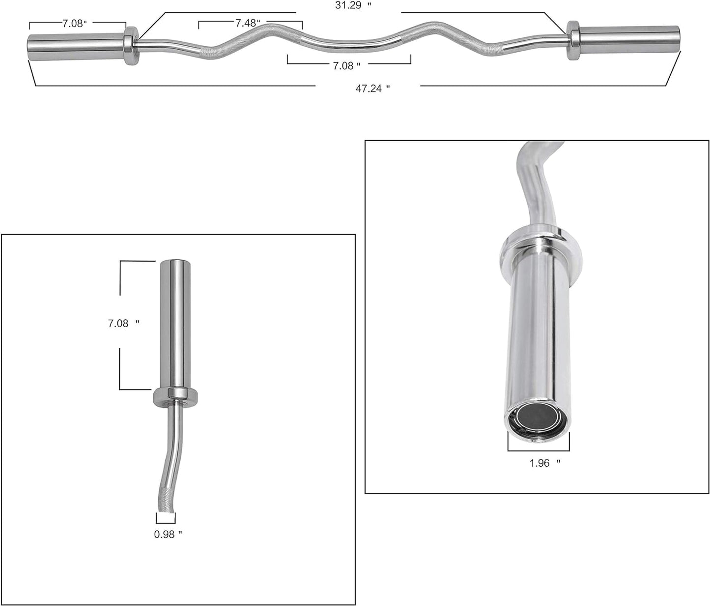 Fitvids Olympic Super Curl Barbell Curl Bar, 48 inch