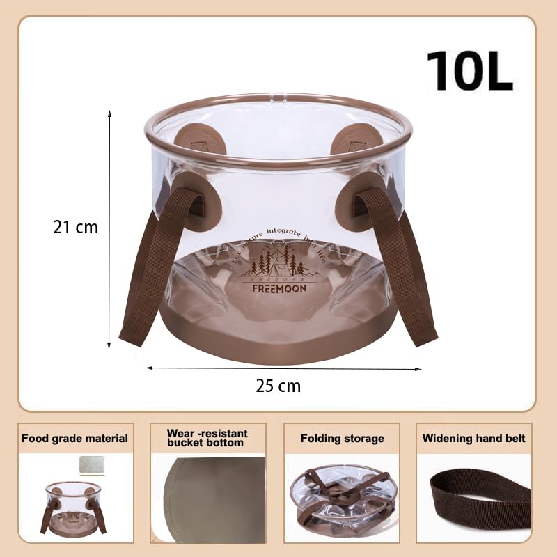 FREEMOON Collapsible Bucket, PVC Folding Bucket Wash Basin with Handle, Portable Storage Bucket Water Basin for Camping Fishing Travelling Picnic Gardening (10L / 2.5 Gallon)