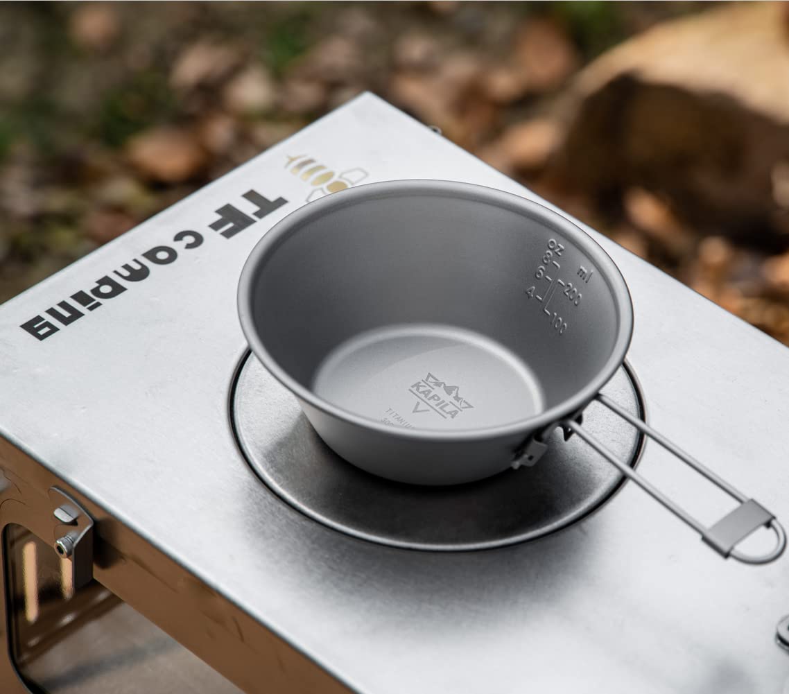 KAPILA 300ml Titanium Bowl with Folding Handle Outdoor Camping Picnic Dishes Portable Tableware