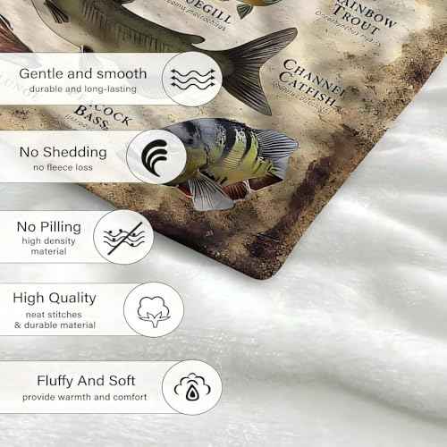 Fishing Enthusiast Blanket - Sports Fish of North America, Fish Knowledge, Unique Fisherman Gifts for Boys, Dad, Grandpa (40in*60in)