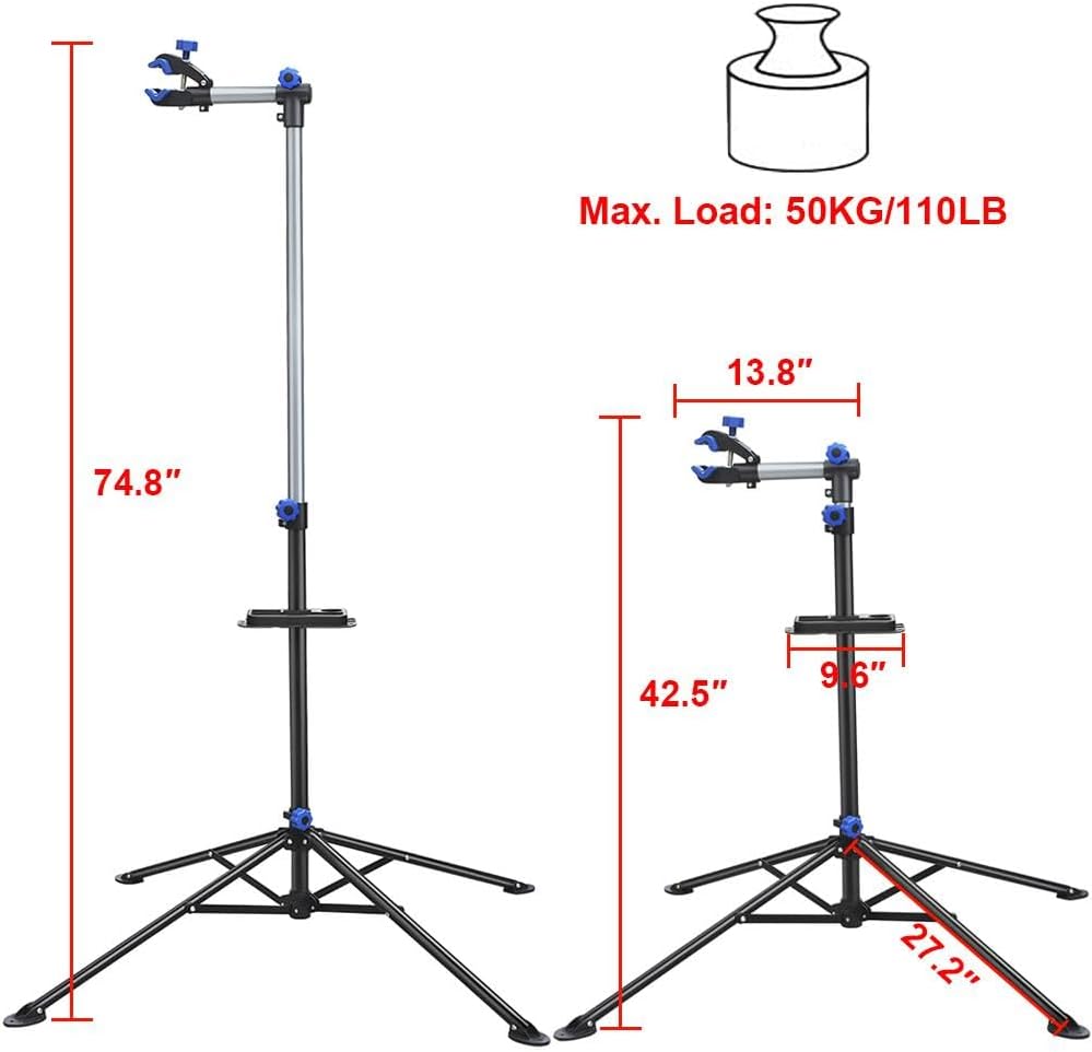 Yaheetech Bike Repair Stand - Height Adjustable Bicycle Workshop Stand with Tool Tray for Road & Mountain Bikes, Red/Blue