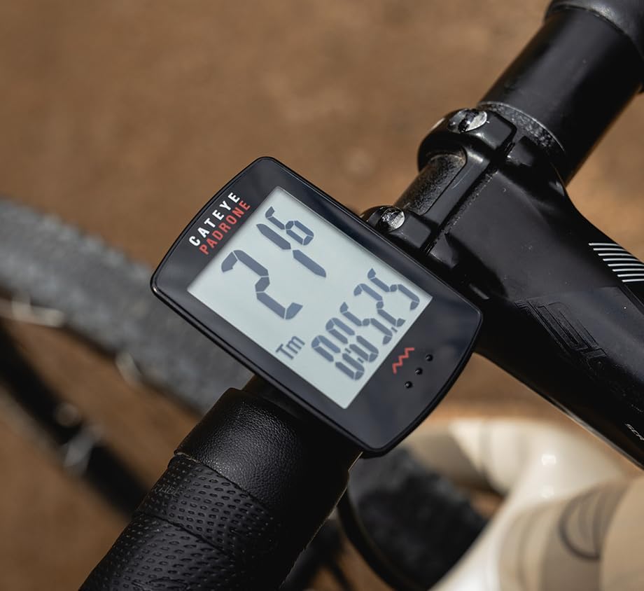 CATEYE Padrone Wireless Bike Computer – Oversized Display Cyclocomputer, Wireless Speedometer & Odometer, FlexTight™ Mount, Auto Start/Stop, Programmable Odometer