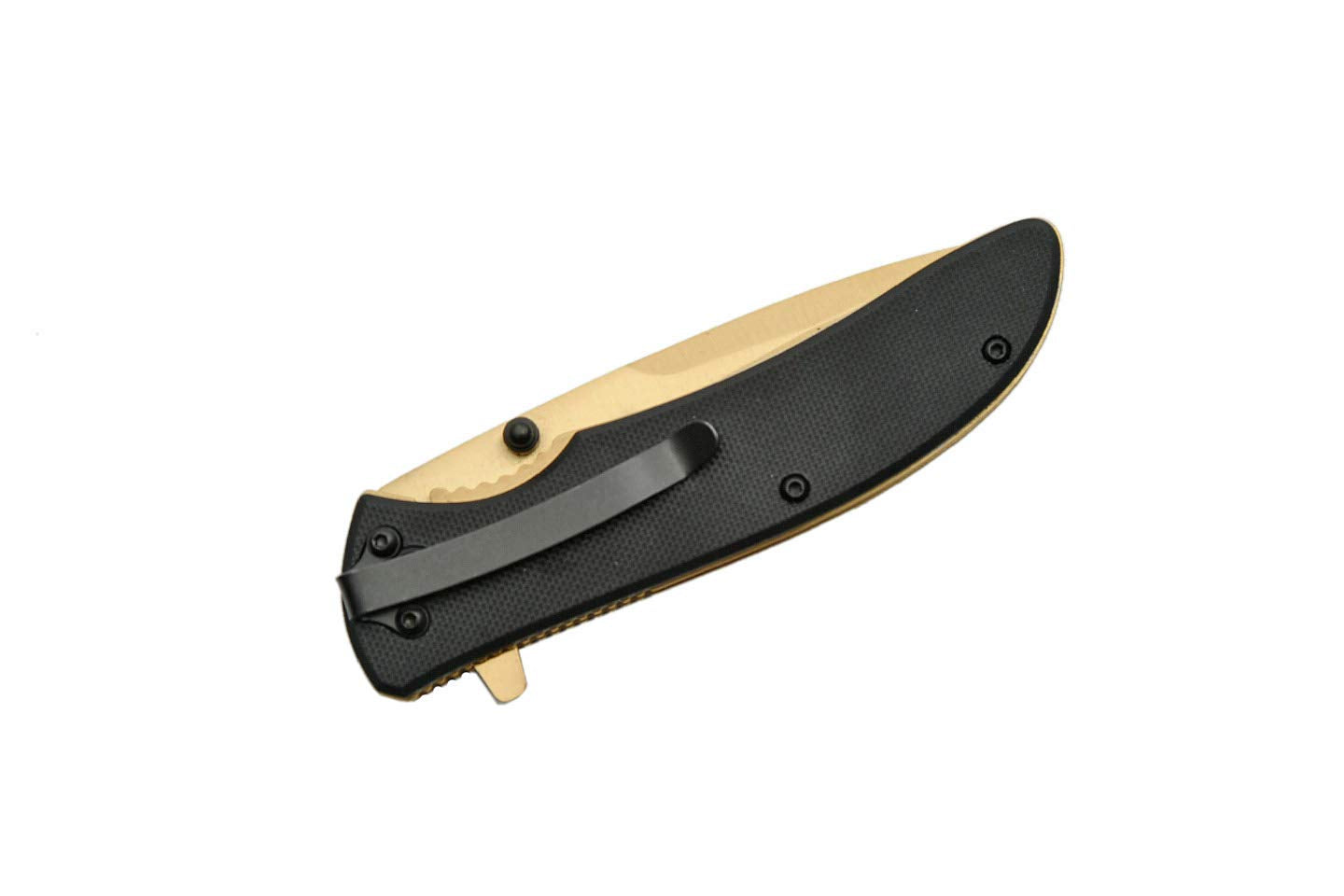 SZCO Supplies Rite Edge Assisted Opening Knife - 4.5" Gold Liner Lock Folding Knife with Black G10 Handle, Stainless Steel Blade, and Pocket Clip - Tactical EDC Folding Knife
