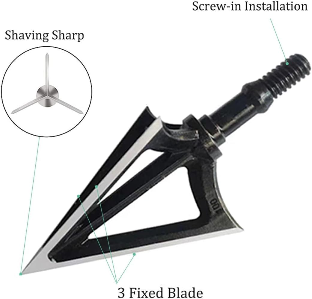 JIANZD Archery Broadheads 100 Grain Fixed Blades Screw-in Arrowheads for Crossbow Recurve Bow and Compound Bow