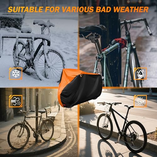 Outdoor Waterproof Bike Cover 79x27.5x44 Inches with Lock Holes & Storage Bag - Black & Orange