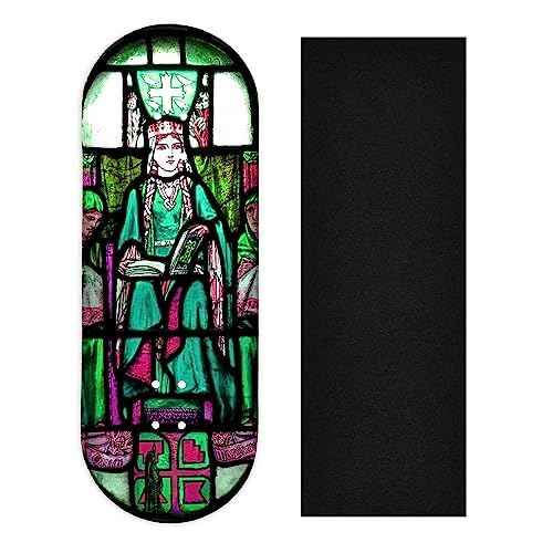 Teak Tuning Heat Transfer Graphic Wooden Fingerboard Deck, Queen Margaret Stained Glass - 34mm x 97mm Popsicle Shaped Deck