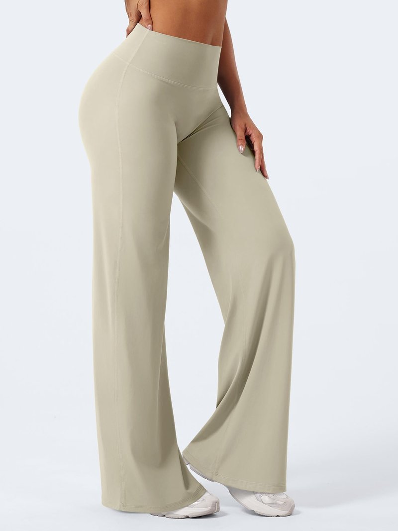 YEOREO Workout Leggings Womens No Front Seam Straight Leggings 33" High Waist Buttery Eddiy Gym Yoga Pants Light Sand M