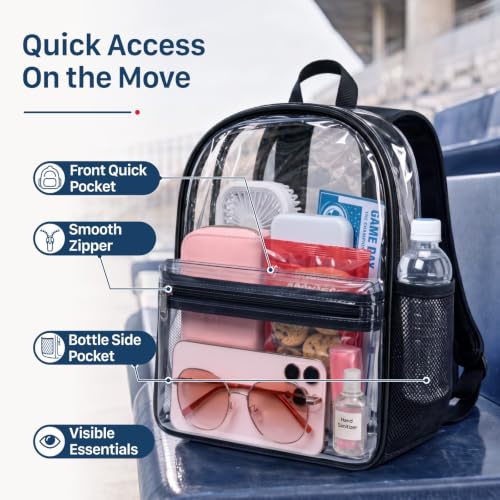 PACKISM Small Clear Backpack for Stadium Events - Black, 11.6 x 8.8 x 6.3 Inches