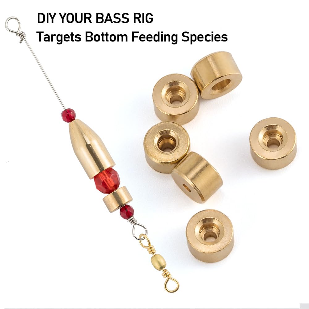 Dr.Fish 50 Pack Carolina Ticker Keeper Brass Weights Sinkers, Protects Knot & Make Noise, Teaxs Rig Tackle for Freshwater Bass Fishing