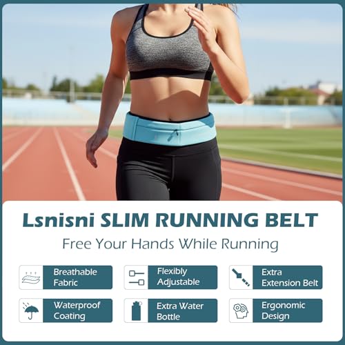 Cyan Slim Running Belt for Men and Women with Water Bottle & Towel - Adjustable Waist Pack
