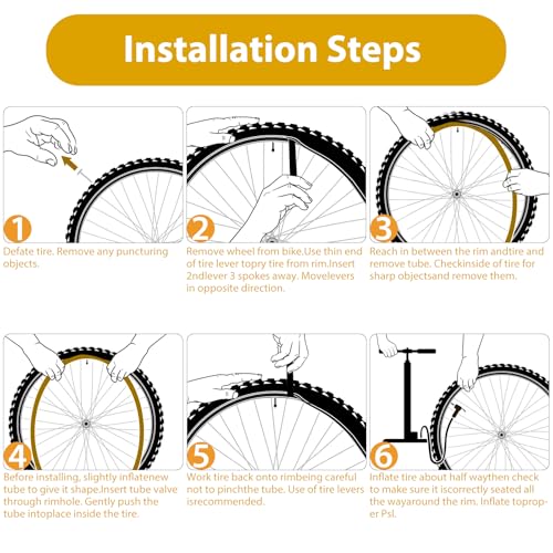 2 Pack 26 Inch Bike Tube, 26" Bicycle Tube for 26 x 1.75/1.9/1.95/2.0/2.1/2.125 Bike Tire, Butyl Rubber Inner Tube with 2 Tire Levers for Mountain MTB Bike