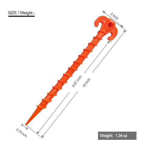 Beach Tent Stakes Canopy Anchors Canopy Stakes Heavy Duty Screw Shape 10 inch - 20 Pack Orange