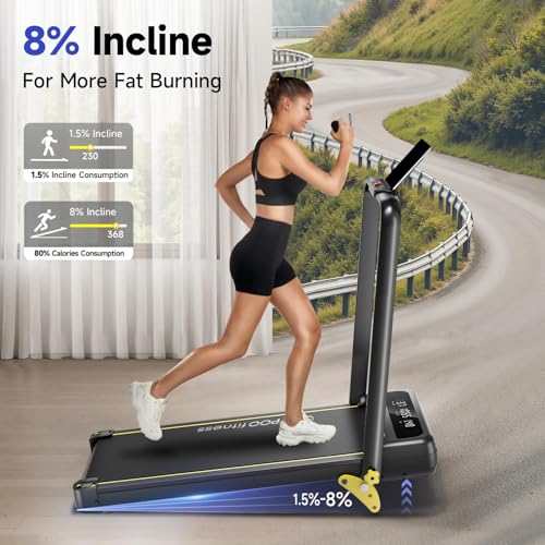 Foldable Treadmill with Incline, Walking Pad with Handle Bar 3 Level Incline, Portable Folding Treadmills for Home/Office 300 Lbs Capacity, Quiet Desk Treadmill with Remote Control & APP