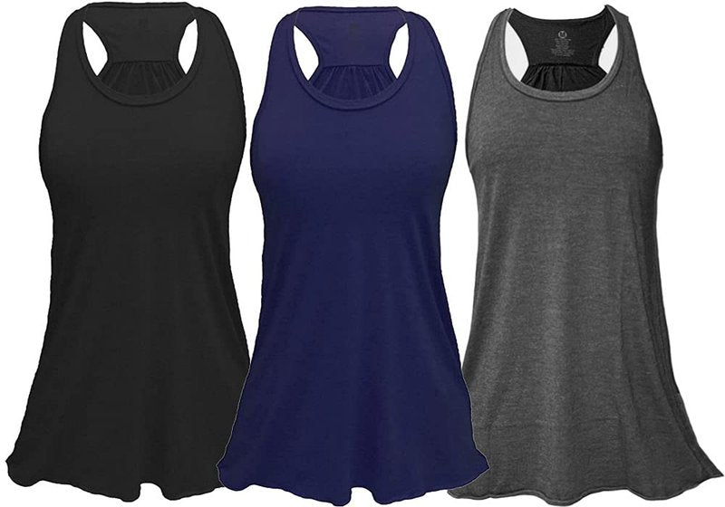 Epic MMA Gear Flowy Racerback Tank Top, Regular and Plus Sizes, Pack of 3 (3XL, Navy/Grey/Black)