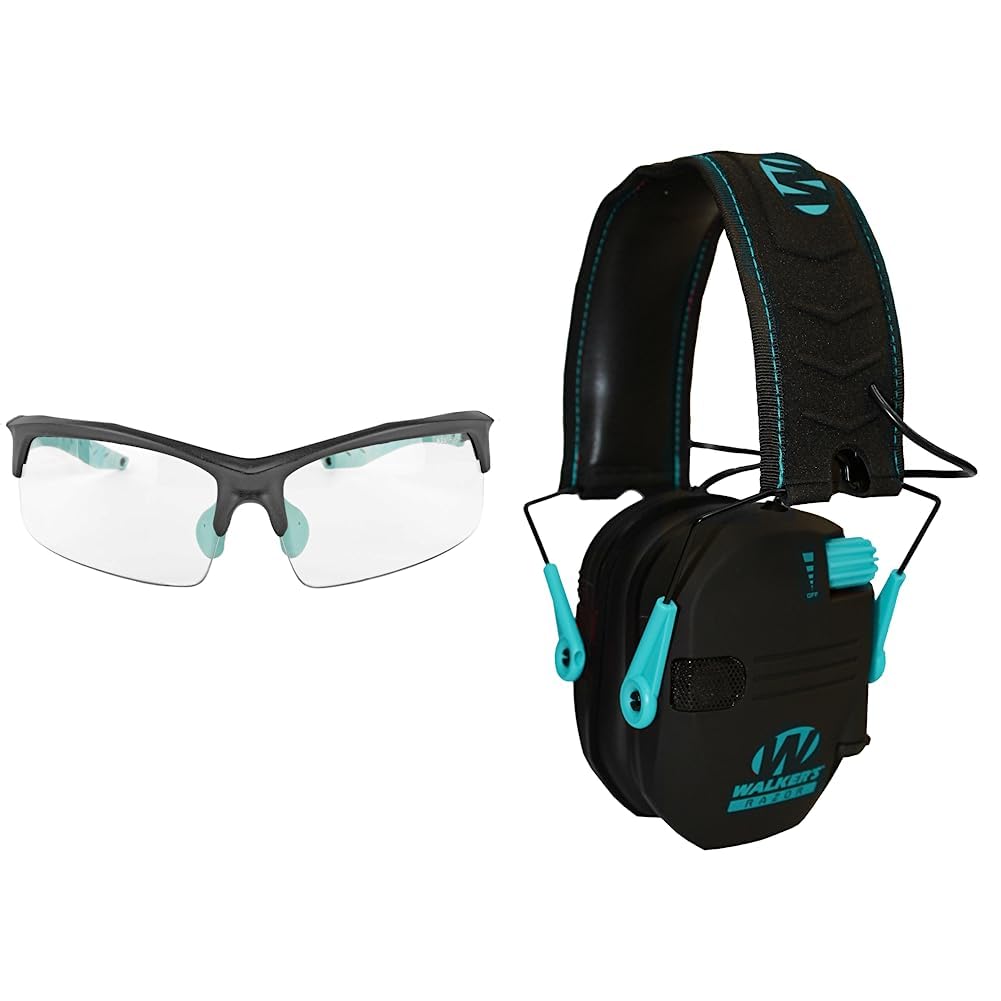 Walker's Game Ear Teal Shooting Glasses Razor Slim Electronic Muff - Teal