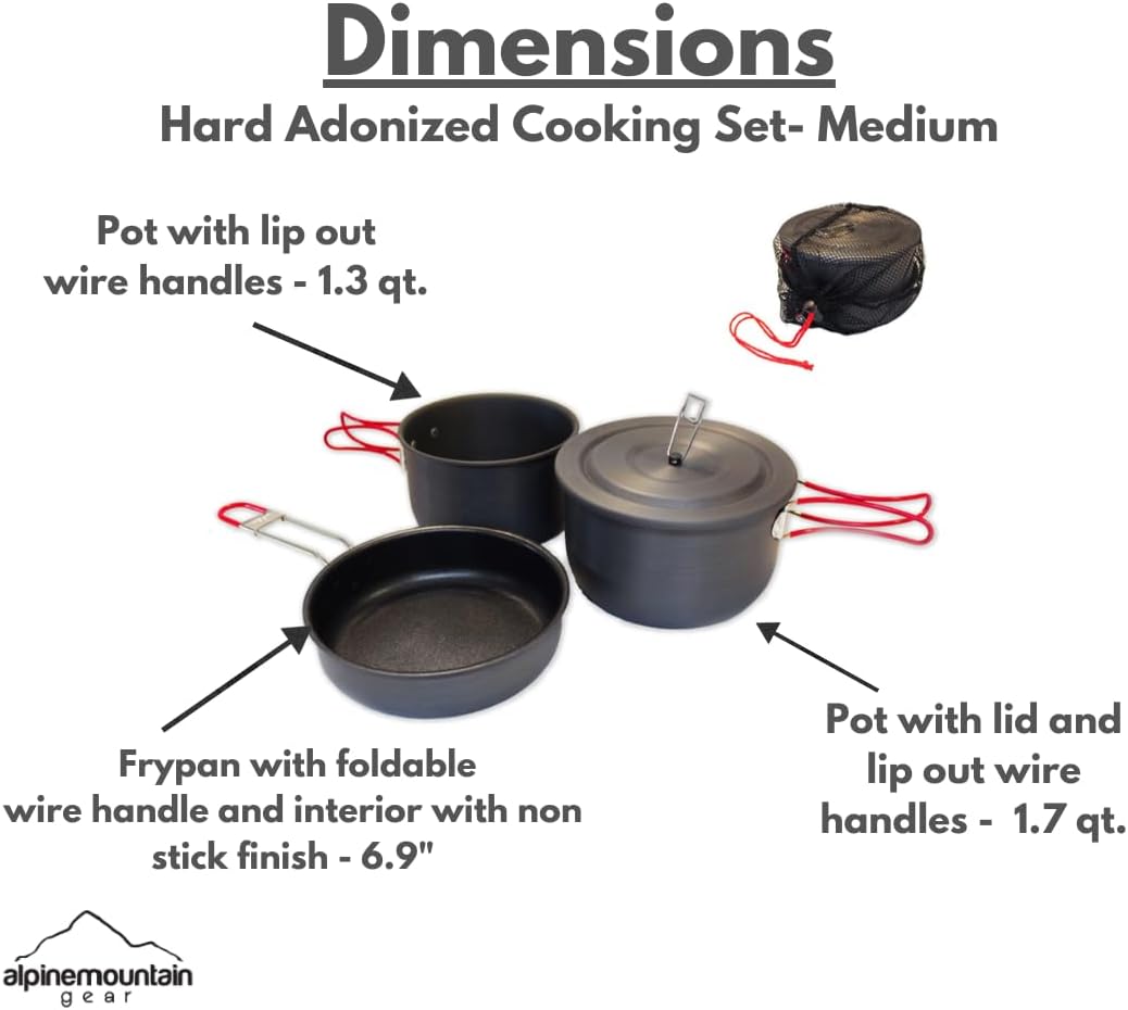 3 Piece Backpacker Hard-Anodized Cook Set - Camping Cookware with Carrying Bag (Made by Caddis Sports, Inc.)
