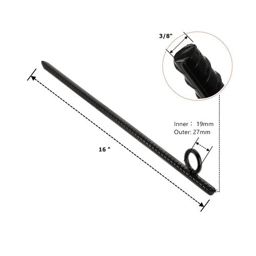 NROZIET 12 Pack 16 Inch Ground Stakes Heavy Duty, Black Steel Ground Anchors with Loop, Reusable Tent Rebar Tent Stakes for Sheds Outdoor Camping Walkway Fence