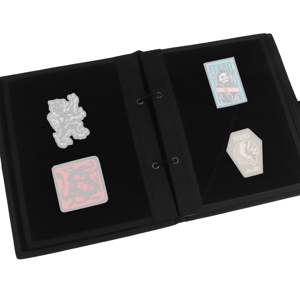 JFFCESTORE Tactical Hook & Loop Patch Book Patch Holder Flip Page Patch Book Tactical Patches Booklet Organizer Store Collection Patches (Black)