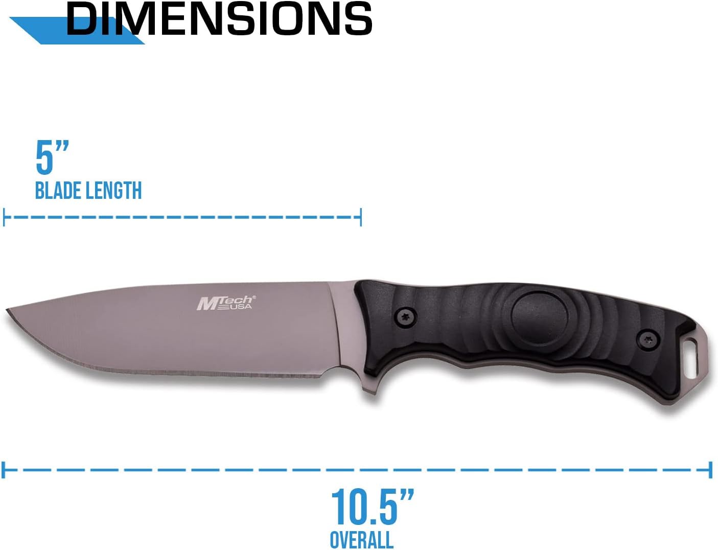 MTech USA – Fixed Blade Knife – Grey TiNite Coated Stainless Steel Blade with Black Nylon Fiber Handle, Full Tang, Includes Black Nylon Sheath - Hunting, Camping, Survival, Tactical, EDC – MT-20-70C