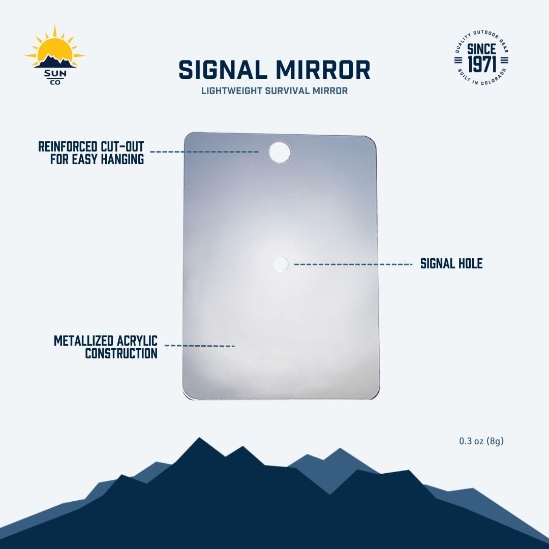 Sun Company Featherweight Signal Mirror | Lightweight and Compact Emergency Survival Mirror | for Camping, Hiking, Backpacking, and Scuba Diving